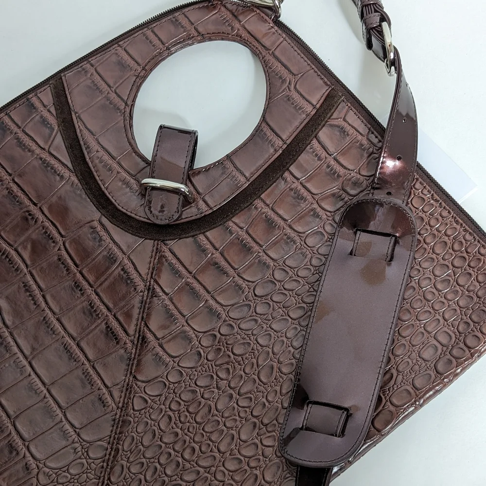 Beijo Couture brown laptop croc bag NEW 13x15